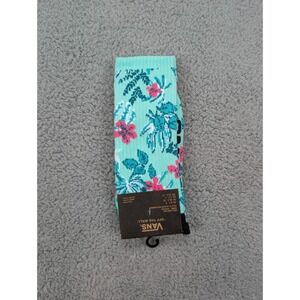 Vans Crew Socks Mens Womens 6.5-9 Mint Green Blue Floral Plants Flowers Athletic